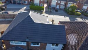 A picture taken from a height of a roof