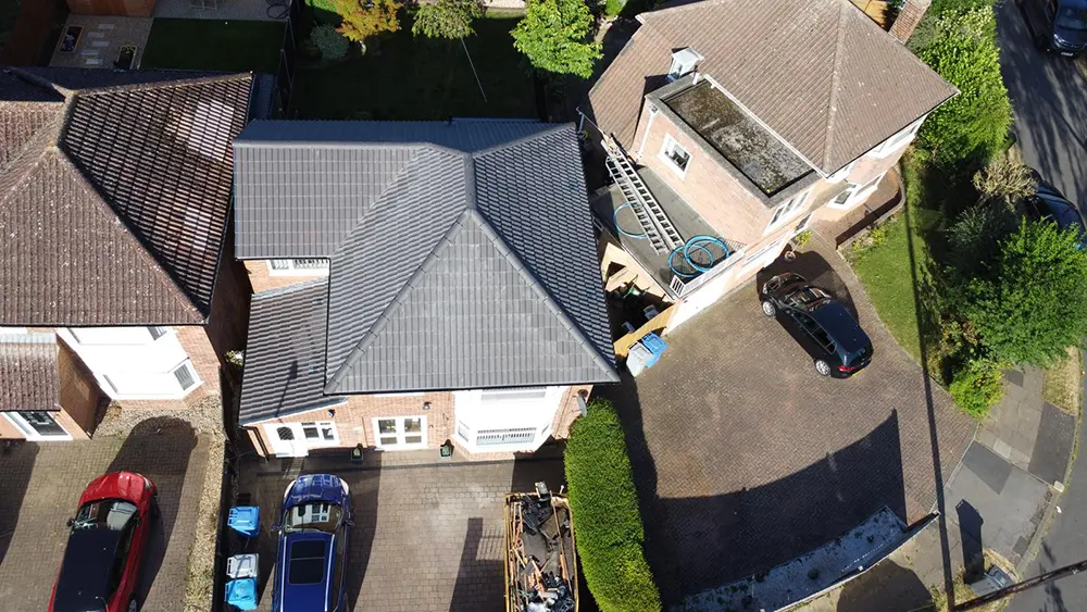 aerial view of roofing project by Taylor Roofing